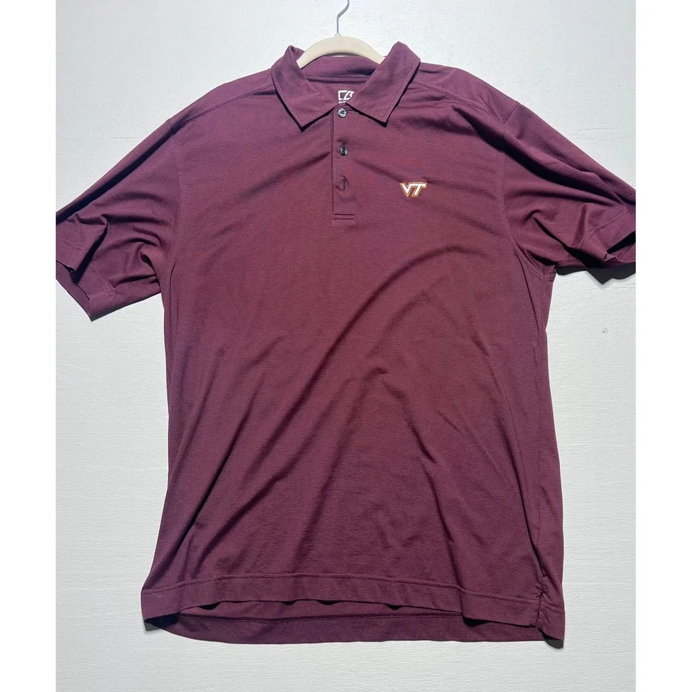 Cutter & Buck Virginia Tech Polo Shirt Mens XXL Maroon DryTec Striped Golf Top
